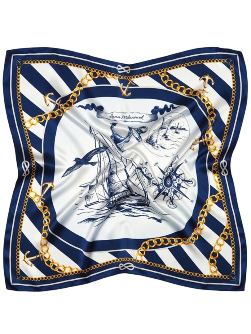 AD7-015 Jedwabna apaszka motyw morski 65x65cm